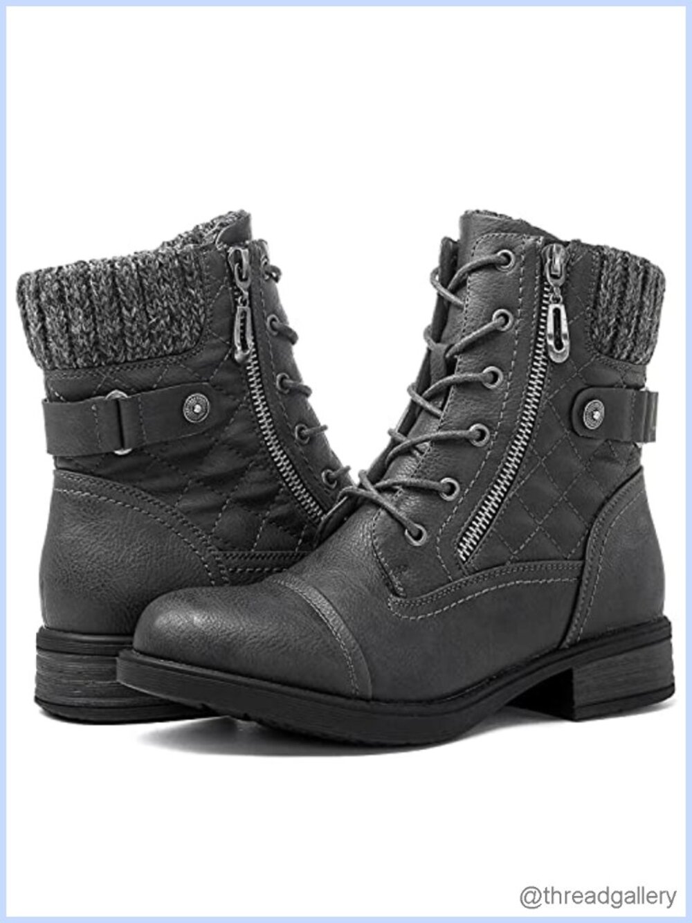 Women's Combat Boots Lace Up Ankle Booties Low Heel Faux Leather